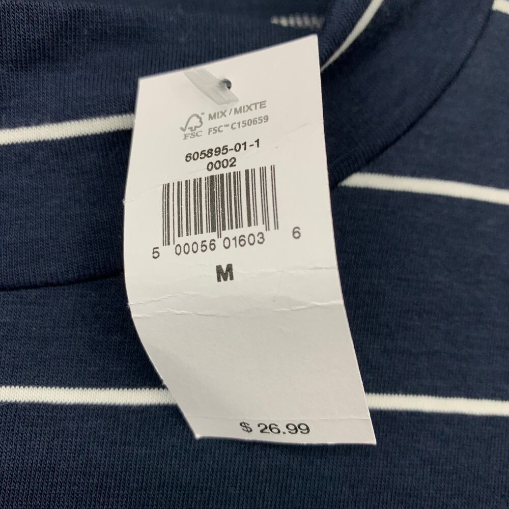 Banana Republic Timeless Mock Neck Half Sleeve T-Shirt Navy White Striped NEW - Picture 3 of 6